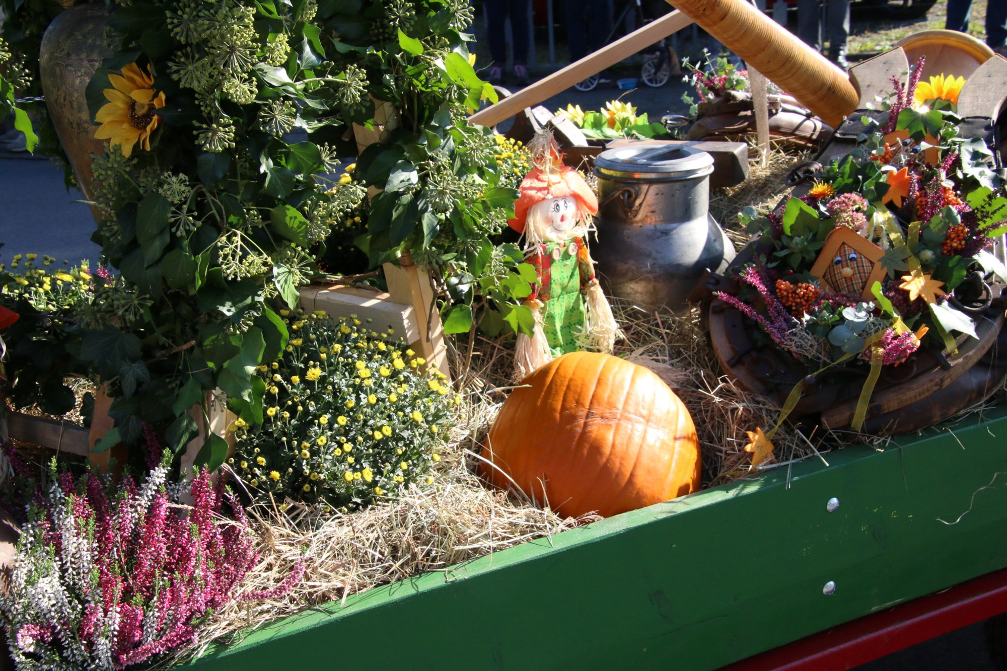 Kürbis und Herbstdekoration auf einem Erntewagen beim Erntedankzug Walheim 2026.